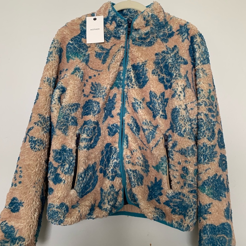NWT MOTHER The Funnel Neck Zip Sherpa Jacket in Teatime